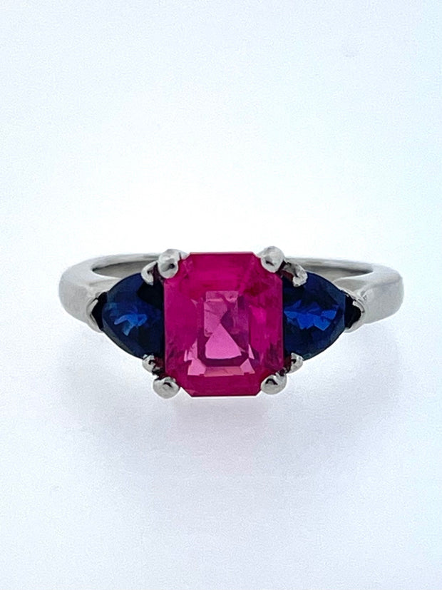 Pink Spinel and Blue Sapphire Platinum Ring