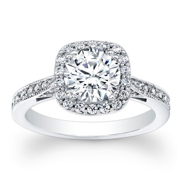 Round Diamond Squared Halo Engagement Ring