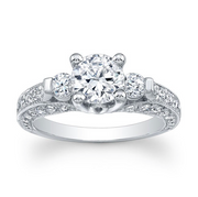 Round Three-Stone Diamond Pave Engagement Ring with Milgrain detail