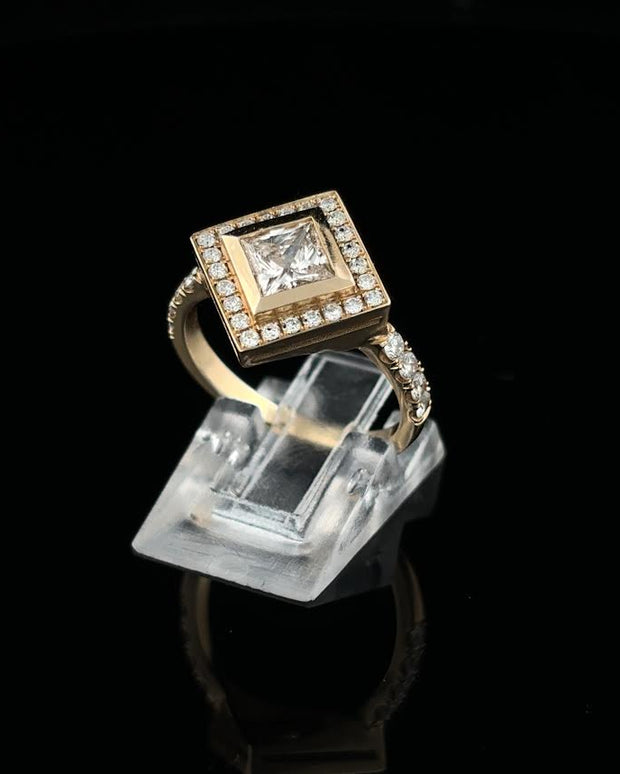 Princess Cut Bezel Set Engagement Ring