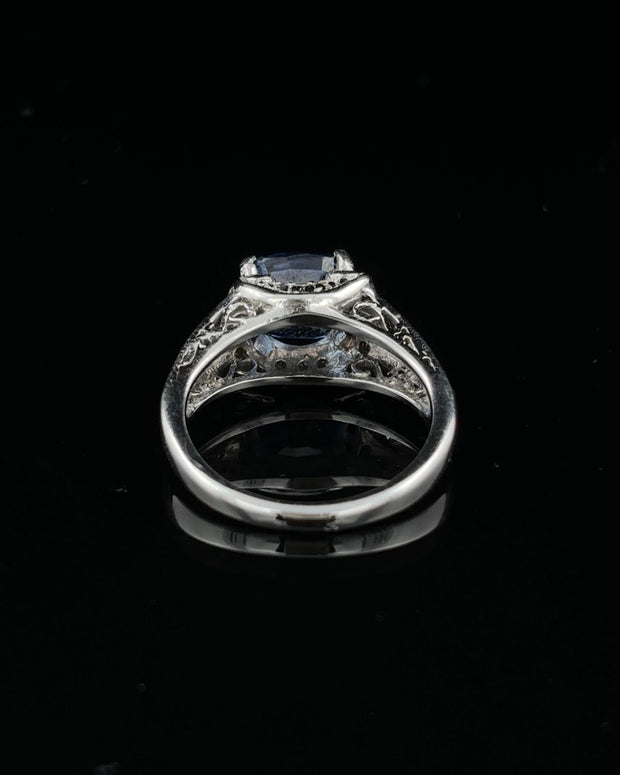 Cushion Blue Sapphire & Diamond Ring