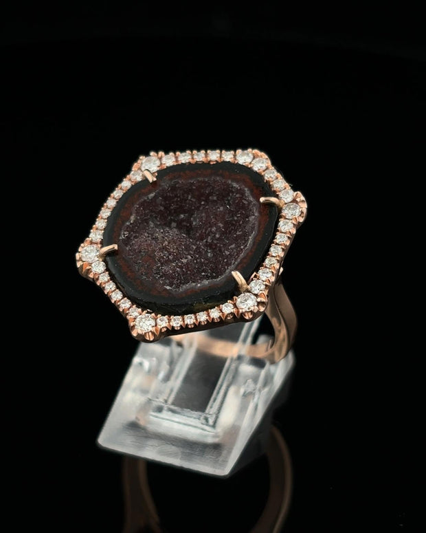 Plum Geode and Diamond Ring