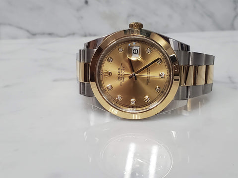 Rolex Datejust 41mm - Oystersteel and Yellow Gold - Champagne Diamond Dial