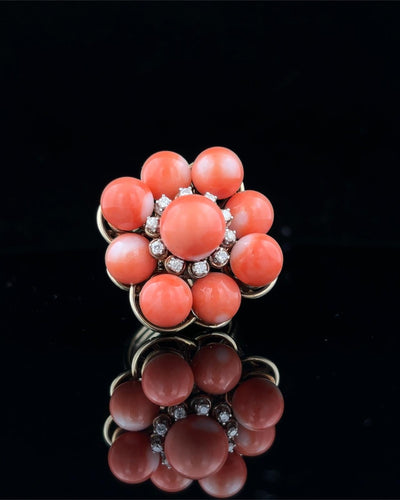 Coral and Diamond Cluster Ring