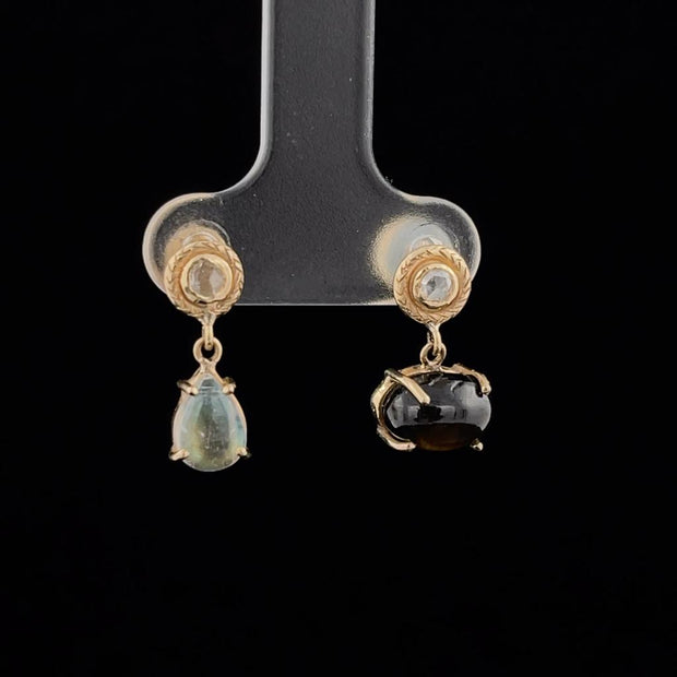 Tiger's Eye and Opal Mismatched Earrings