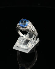 Cushion Blue Sapphire & Diamond Ring