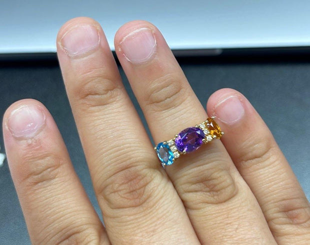 Multi Colored Three Stone Ring
