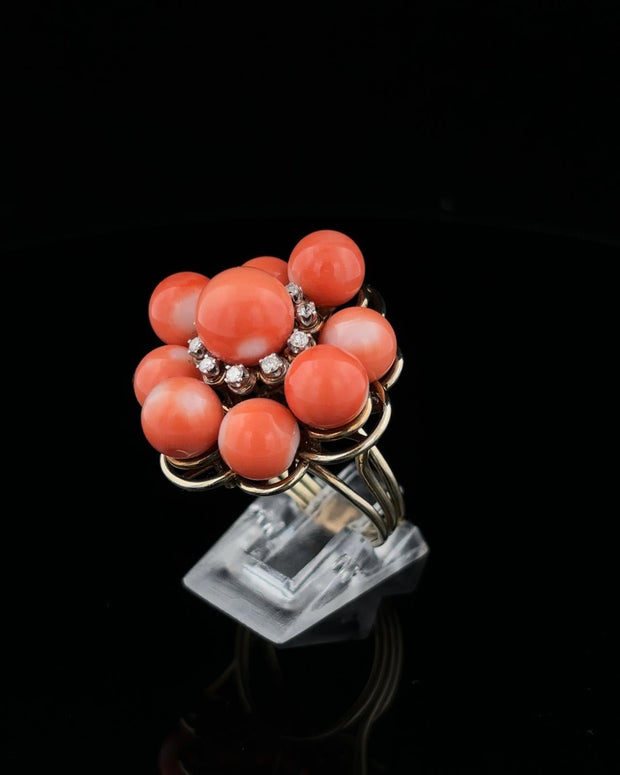 Coral and Diamond Cluster Ring