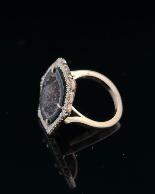 Plum Geode and Diamond Ring