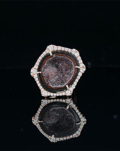 Plum Geode and Diamond Ring
