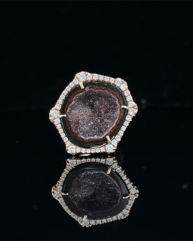 Plum Geode and Diamond Ring