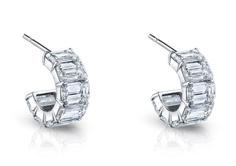 Emerald Cut Diamond "huggie" Earrings