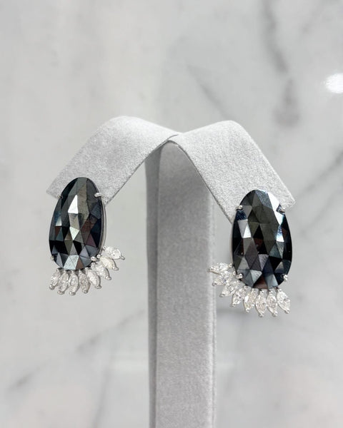 Black Spinel and Marquise Cut Diamond Earrings
