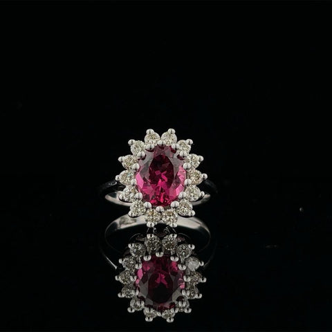 Oval Pink Tourmaline and Diamond Ring