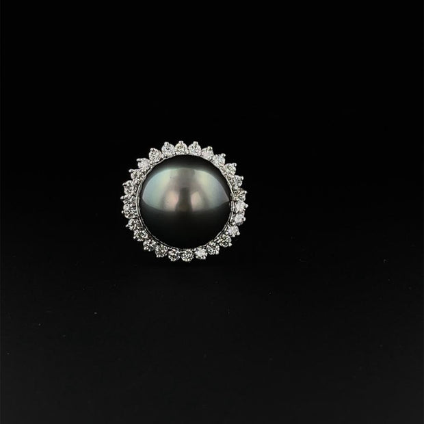 Pearl and Diamond Halo Ring