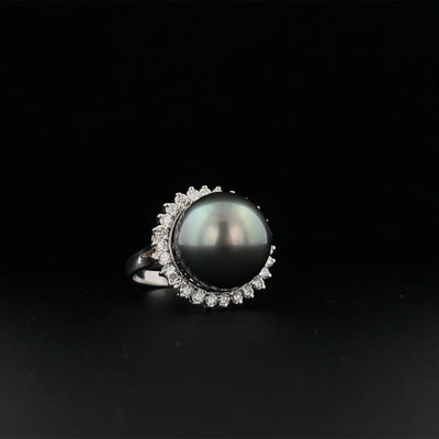 Pearl and Diamond Halo Ring