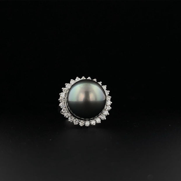 Pearl and Diamond Halo Ring