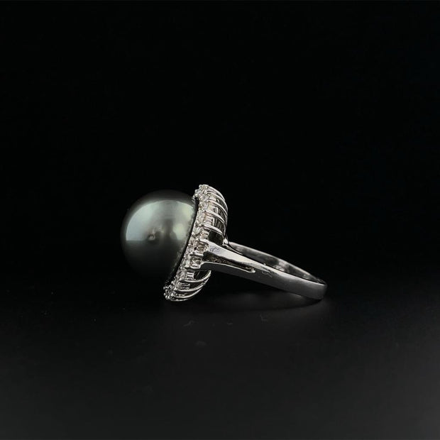 Pearl and Diamond Halo Ring