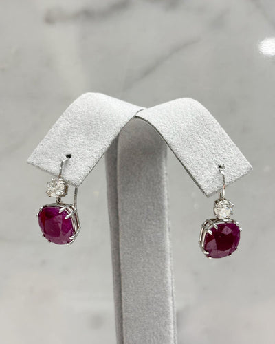 Cushion Ruby and Diamond Dangle Earrings