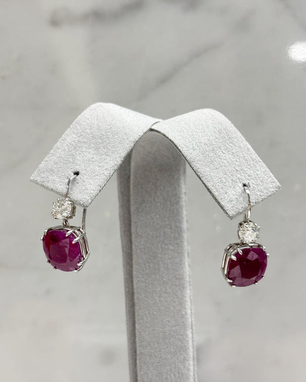 Cushion Ruby and Diamond Dangle Earrings