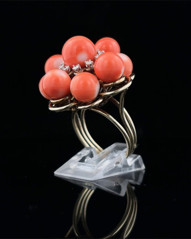 Coral and Diamond Cluster Ring