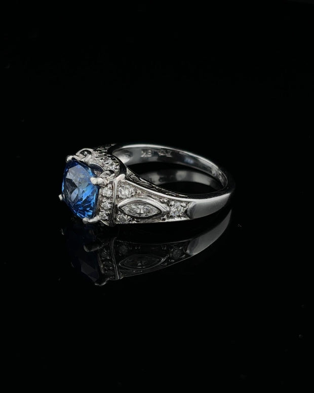 Cushion Blue Sapphire & Diamond Ring