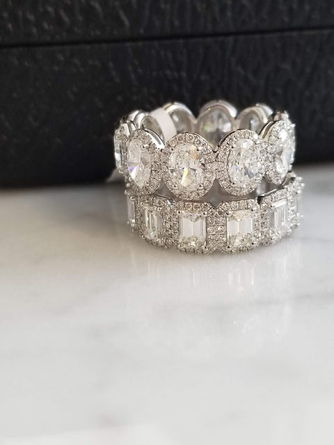 Emerald Cut Diamond Halo Eternity Band