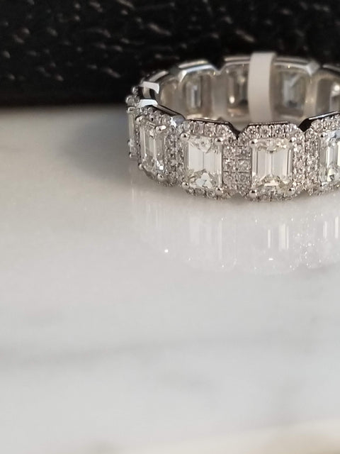 Emerald Cut Diamond Halo Eternity Band