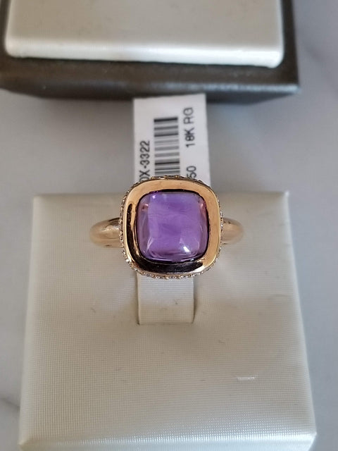 Cabochon Amethyst Ring Diamond Ring Amethyst Rose Gold Ring