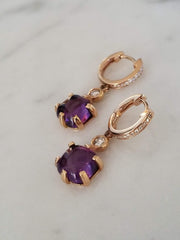 Cabochon Amethyst Earrings Rose Gold Earrings Diamond Earrings