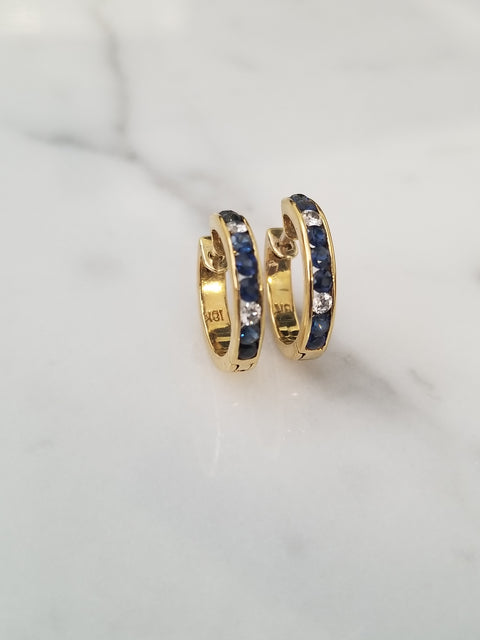 Sapphire and Diamond Hoop Earrings (Small)