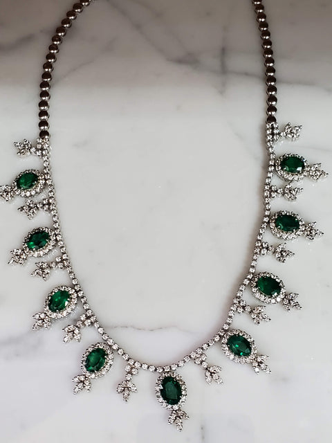 Green Emerald and Diamond Necklace