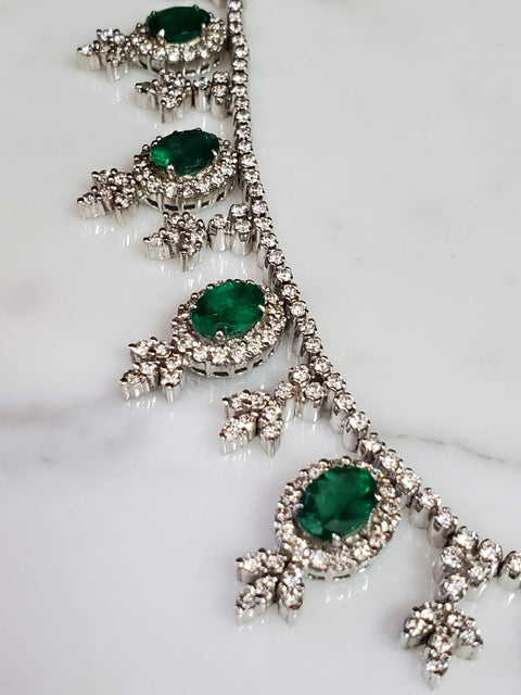 Green Emerald and Diamond Necklace