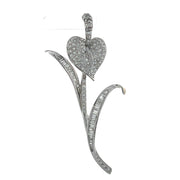 18K White Gold Pave Heart and Baguette Diamond Brooch