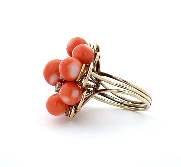 Coral and Diamond Cluster Ring