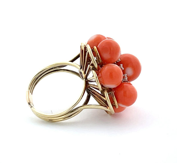 Coral and Diamond Cluster Ring