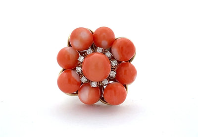 Coral and Diamond Cluster Ring