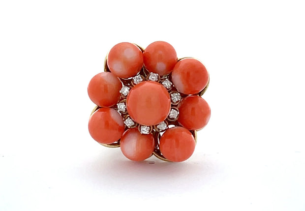 Coral and Diamond Cluster Ring