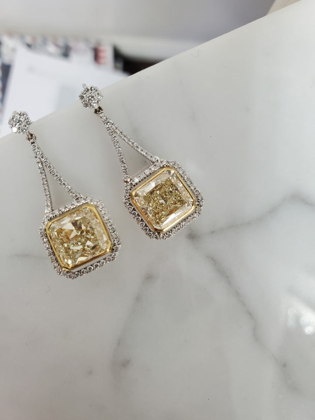 7.04ctw Fancy Yellow Radiant Cut Diamond Dangle Earrings