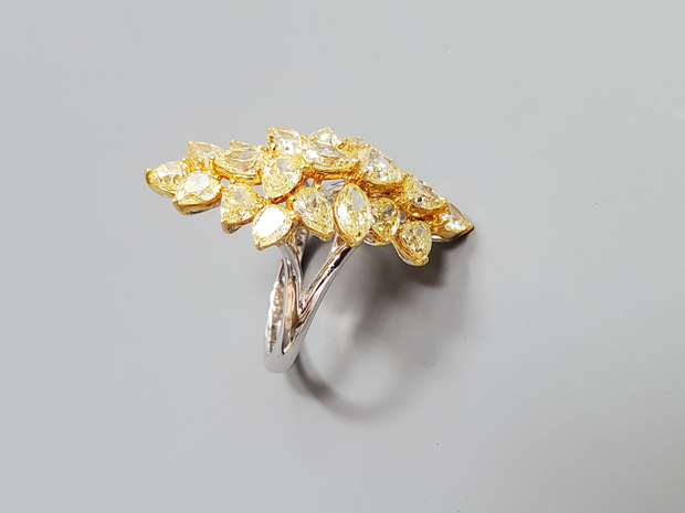 Fancy Vivid Yellow Pear Shape Diamond Cluster Ring