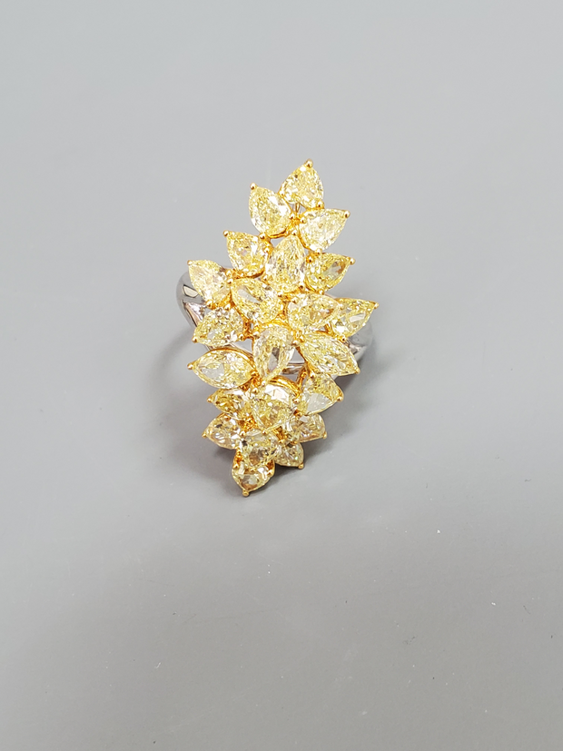 Fancy Vivid Yellow Pear Shape Diamond Cluster Ring