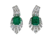 Green Emerald and Baguette Diamond Earrings
