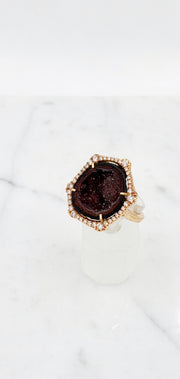 Plum Geode and Diamond Ring