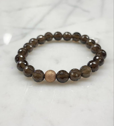 Smokey Quartz Beaded Bracelet with a Rose Gold Filled Bead