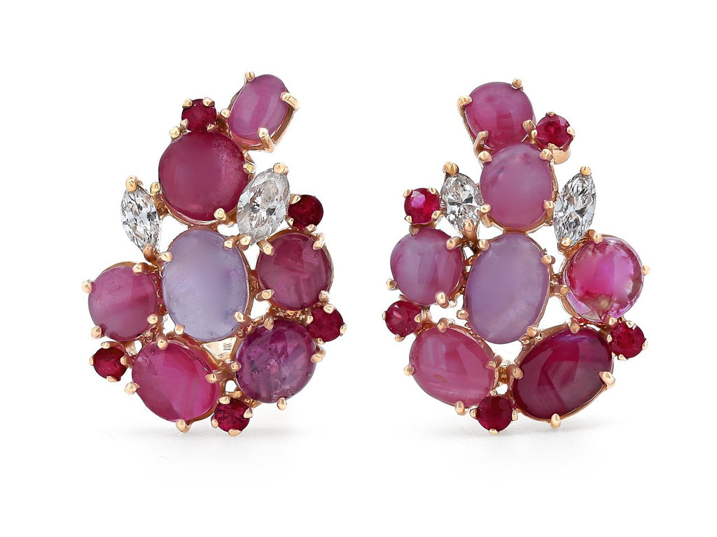 Natural Cabochon Ruby And Old European Cut Diamond Edwardian Platinum  Earrings | 760107 | Sellingantiques.co.uk