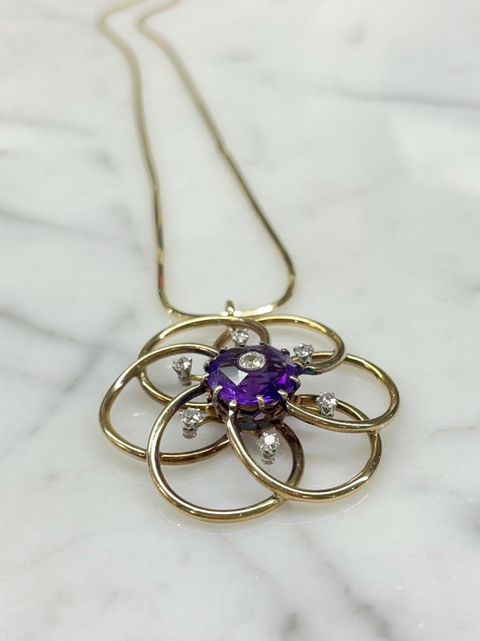 Amethyst & Diamond "Flower" Pendant