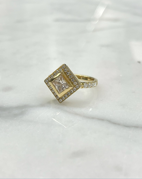 Princess Cut Bezel Set Diamond Ring