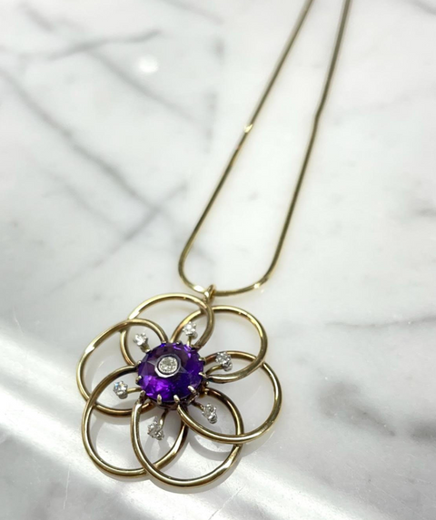 Amethyst & Diamond "Flower" Pendant