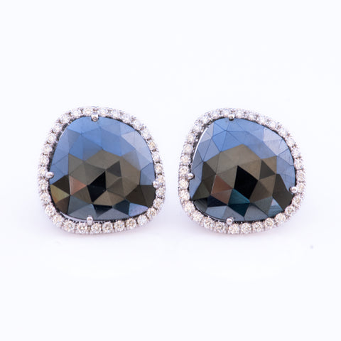 Black Spinel Halo Stud Earrings