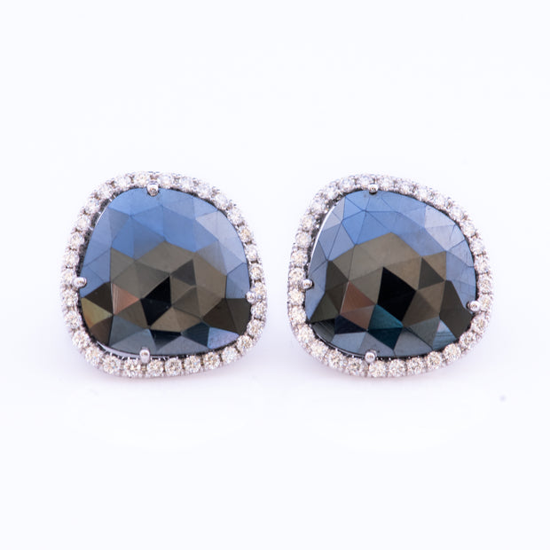 Black Spinel Halo Stud Earrings